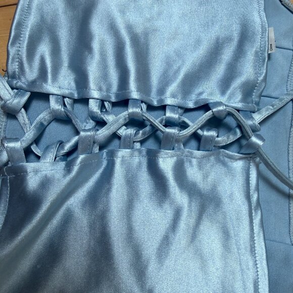 H&M Divided Satin Corset Lace Up Cropped Top Light Blue Size Small - Picture 3 of 8